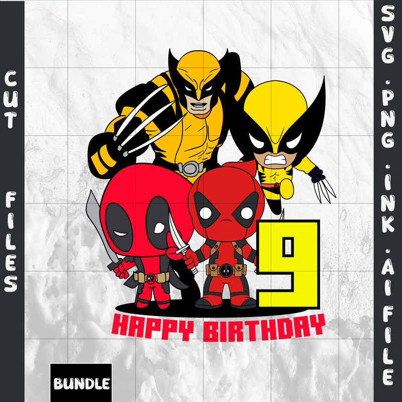 Customizable 9th Birthday Deadpool And Wolverine TShirt SVG PrintableSVGPNGINkPDF 0