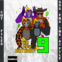 customizable 9th birthday gorilla tag t-shirt svg printable,gorilla tag svg,png,ink,pdf.
