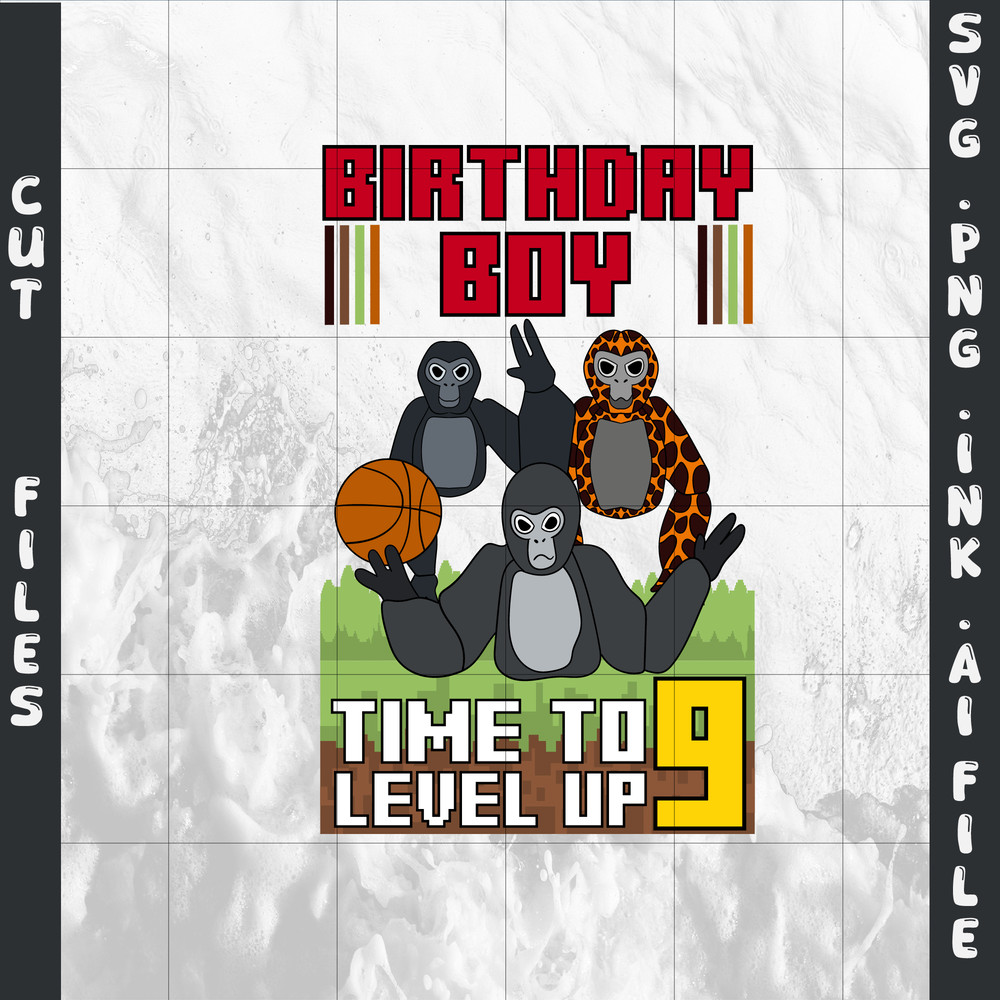 Customizable 9th Birthday TShirt Gorilla Tag SVG Gorilla Tag PNG10th Birthday Ready To Print SVGPNG 0
