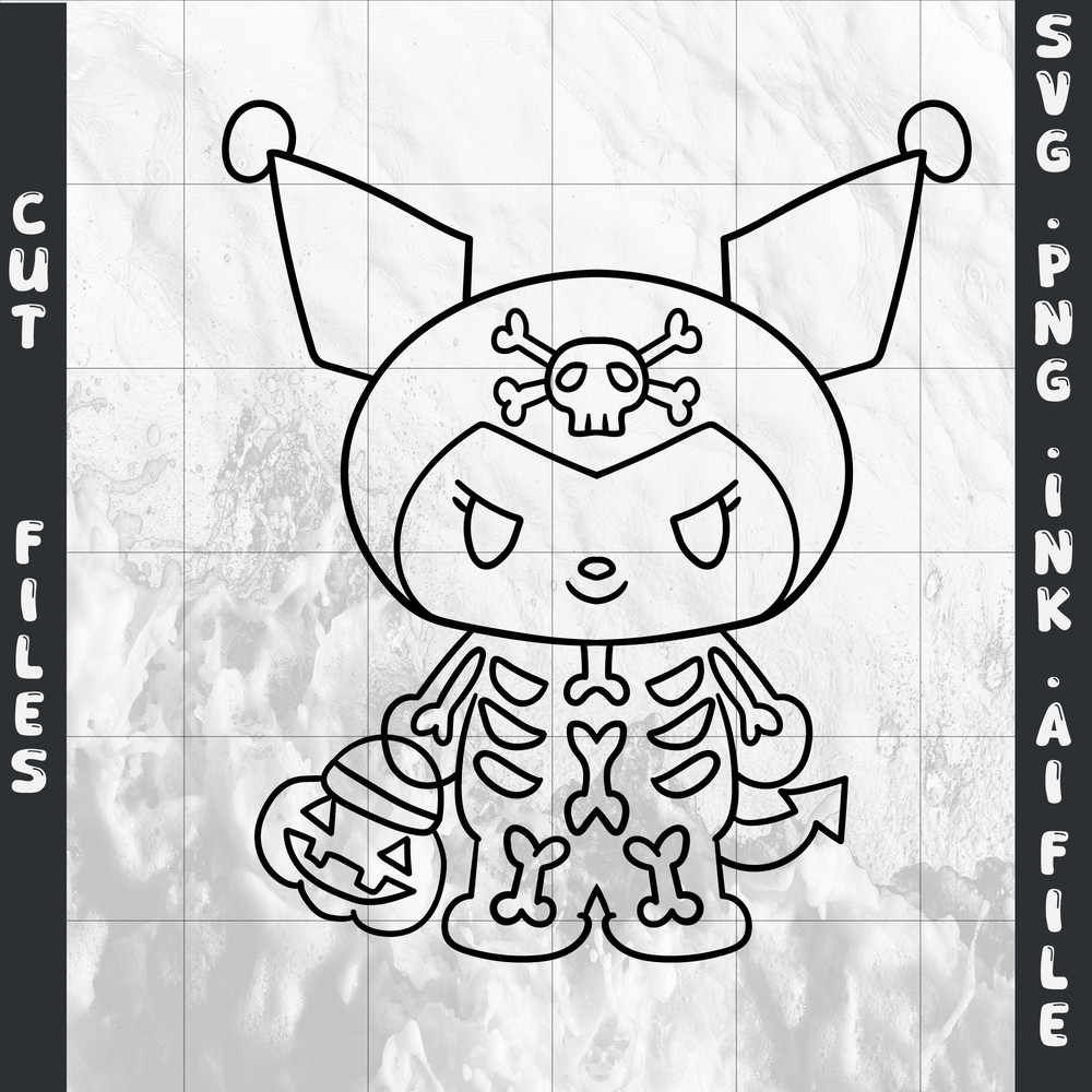 Kuromi Skeleton SVGPNGINkKuromi Skeleton Coloring Pages Printable Digital Download 1