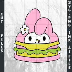 my melody burger, svg,png,ink,my melody burger coloring pages printable, digital download