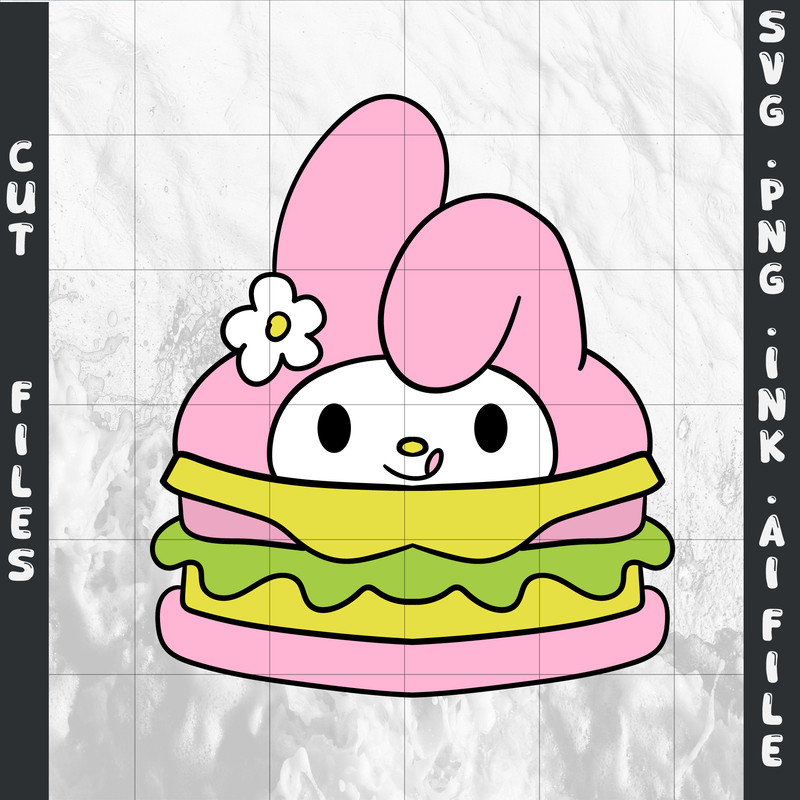 My Melody Burger SVGPNGINkMy Melody Burger Coloring Pages Printable Digital Download 0
