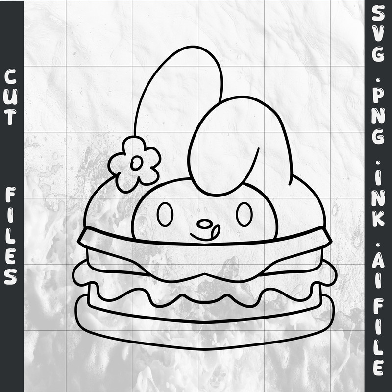 My Melody Burger SVGPNGINkMy Melody Burger Coloring Pages Printable Digital Download 1