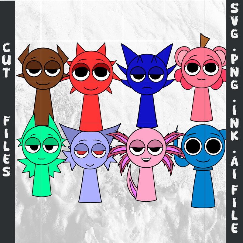 Editable Sprunki ArthurAxelAzaleaBerry Light PinkBildeNBriAquaArioIncredibox Coloring Pages SVGPNGI 0