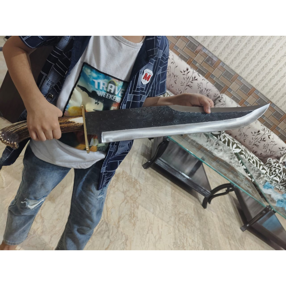 25 CUSTOM HANDMADE D2 TOOL STEEL HUNTING STAGANTLER KNIFE CROWN Handle With Leather Sheath 5