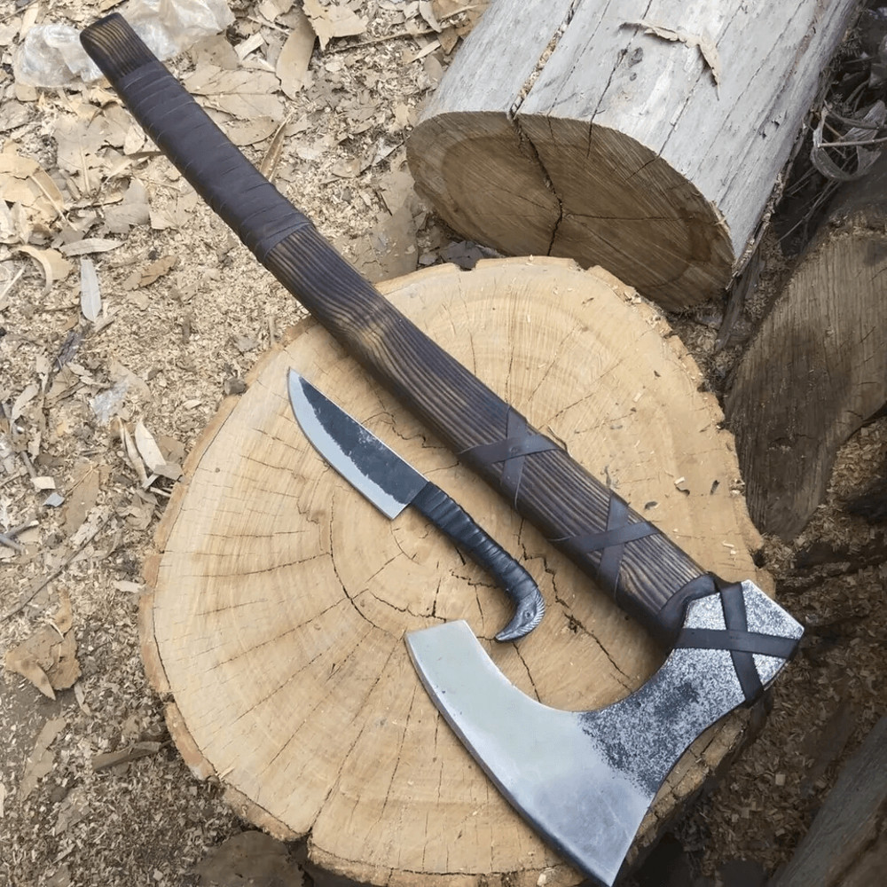 Ragnar Axe With Ash Wood Handle Outdoor Axe With Deep Beard Design Forged Carb 2