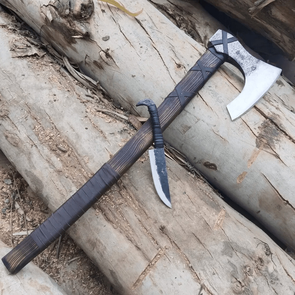 Ragnar Axe With Ash Wood Handle Outdoor Axe With Deep Beard Design Forged Carb 5