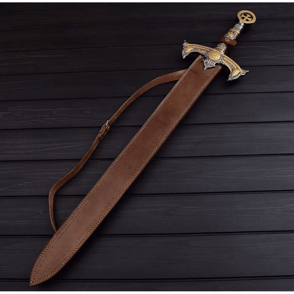 THE KNIGHTS TEMPLAR Crusader Sword Custom Handmade Damascus With Leather Sheath 2