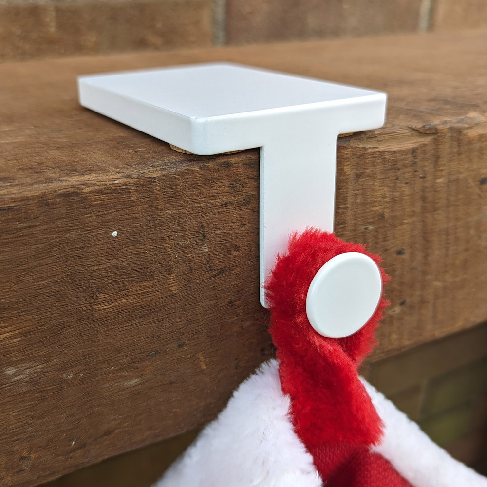 White Christmas Stocking Hanger Hook A Holder Mantel Cork Heavy Duty Rustic Farmhouse Industrial 0