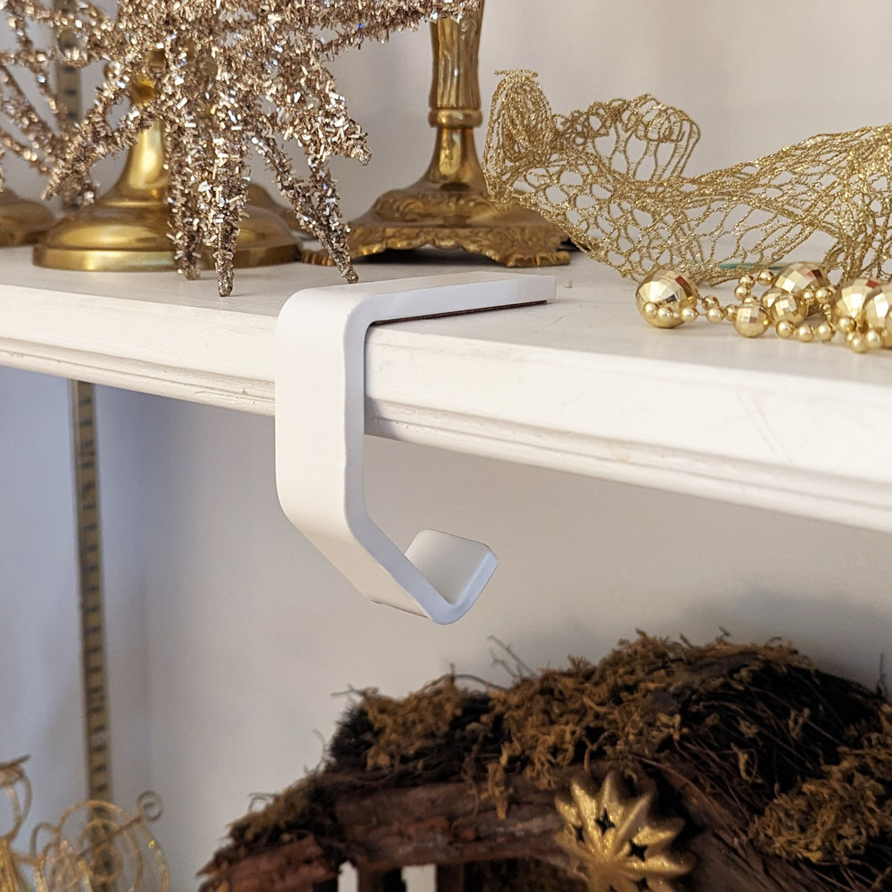 White Christmas Stocking Hanger Hook C Holder Mantel Cork Heavy Duty Rustic Farmhouse Industrial 1