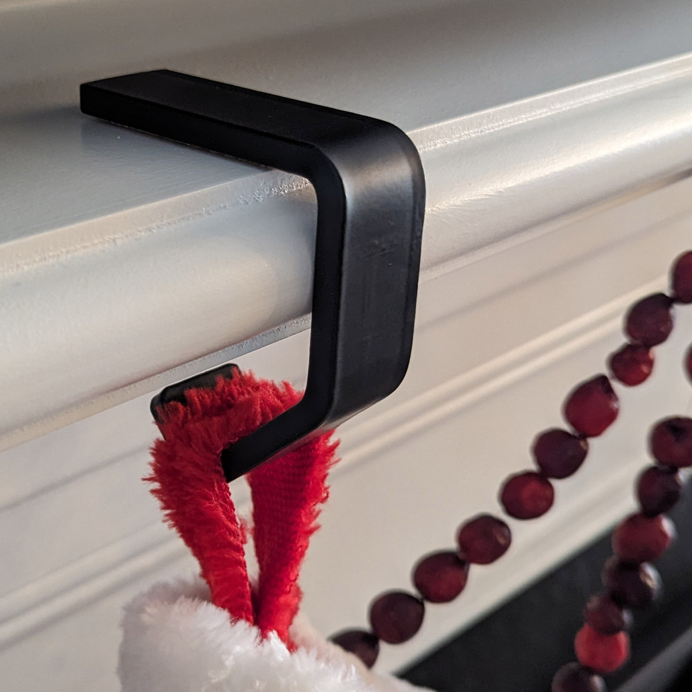 Black Christmas Stocking Hanger Hook C Holder Mantel Cork Heavy Duty Rustic Farmhouse Industrial 1