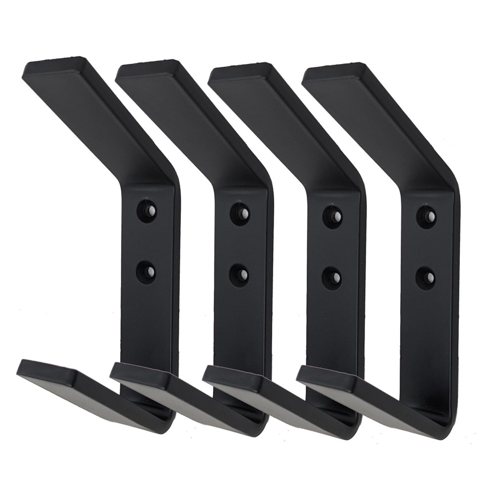 4 Double Tilted Hook Black Steel Coat Iron Modern Farmhouse Rustic Industrial 0