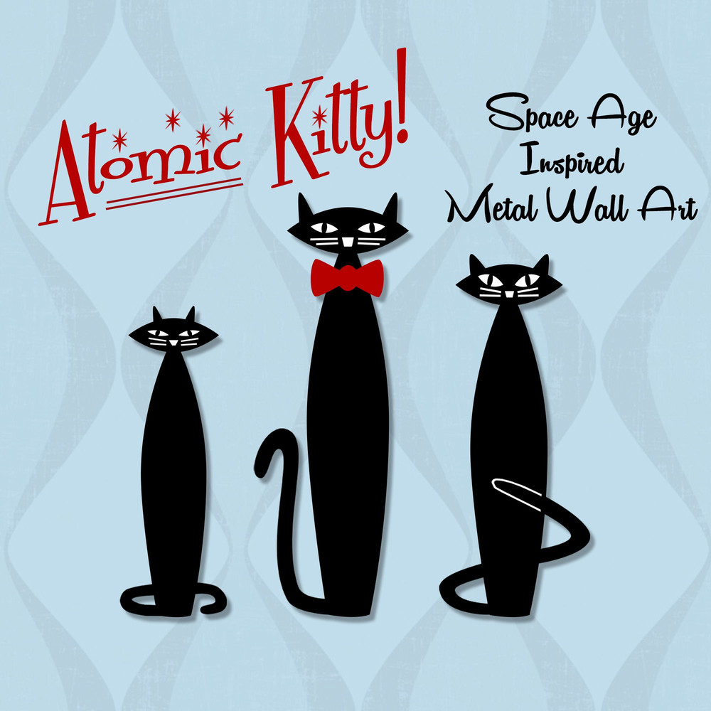 Atomic Kitty Family Black Metal MCM Cat Wall Decor Art  Mid Century Modern Design 50s Mod 0