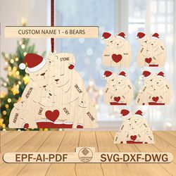 personalized christmas bear family ornament svg,bear family puzzle pieces svg,christmas ornament svg, christmas gift svg