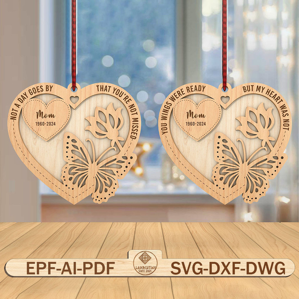 Personalized Butterfly Heart Ornament Svg Memorial Ornament Svg Christmas Gift Svg Loss Of Loved On 0