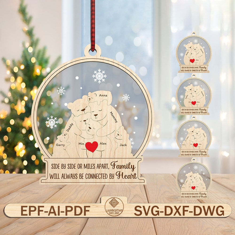 Personalized Bear Family Will Always Be Connected By Heart Ornament Svg Christmas Ornament Svg Chri 0
