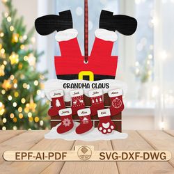 personalized grandma claus ornament svg, christmas stocking family ornament svg, santa in chimney svg, christmas svg,