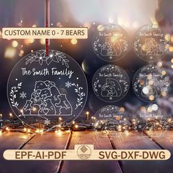 personalized bear family ornament svg, bear family puzzle pieces svg, christmas ornament svg