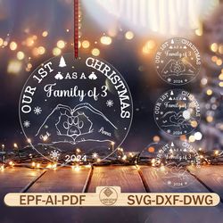 personalized furry 1st christmas as a family of three ornament svg,dog and cat family hands ornament svg