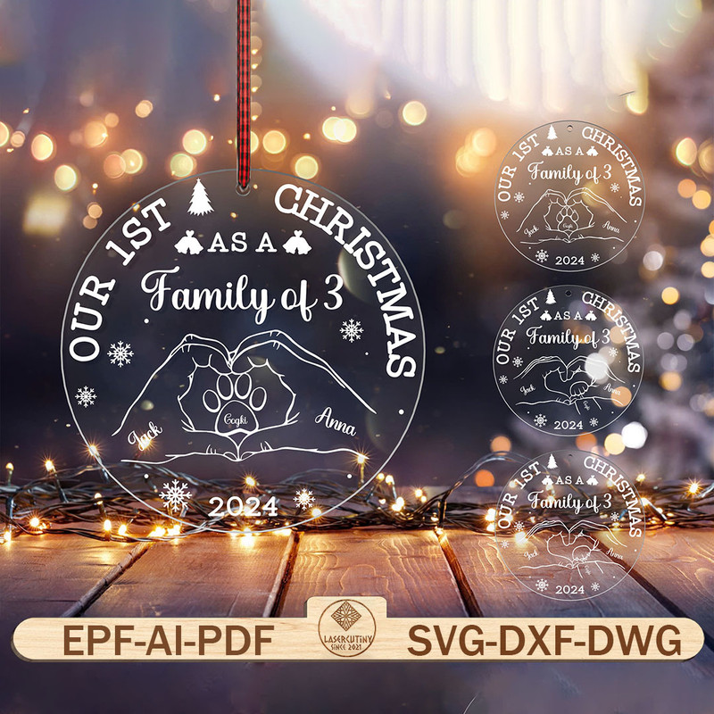 Personalized Furry 1st Christmas As A Family Of Three Ornament SvgDog And Cat Family Hands Ornament 0