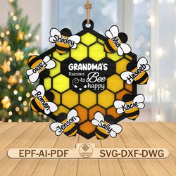 personalized grandma's reasons to bee happy ornament svg,custom bee svg,honeycomb ornament svg,gift for grandma svg