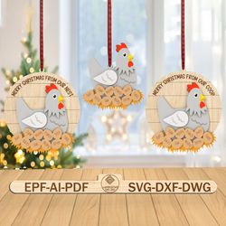 personalized chicken nest family ornament svg, hen sitting on straw nest svg, christmas ornament svg, christmas gift svg
