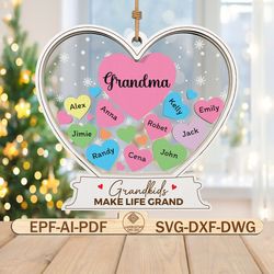 personalized grandkids make life grand ornament svg, grandma ornament svg, 4d shaker ornament svg,christmas gift svg,