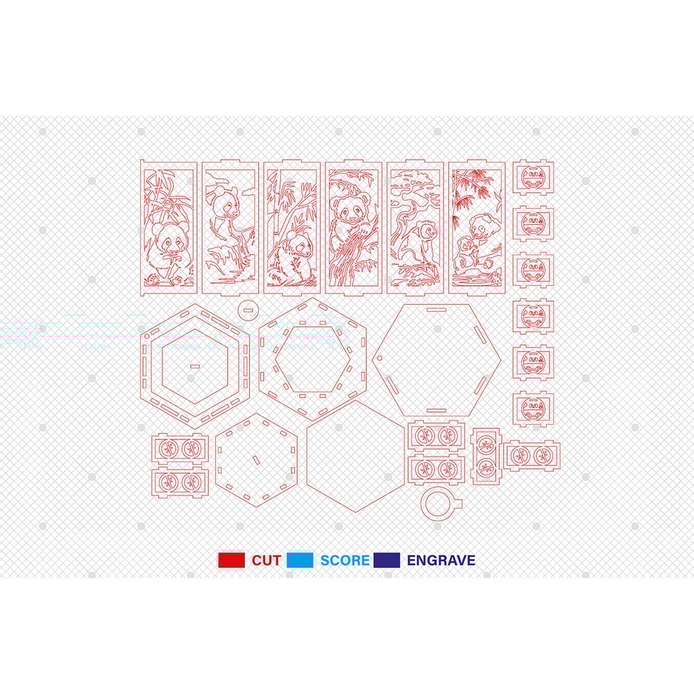 3D Cute Panda Lantern Laser Cut FilePanda Scene Lantern Svg Panda Svg Panda Mom And Baby Candle Lan 1