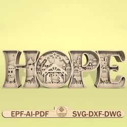 multilayer hope scene art svg, nativity scene svg, christmas scene svg, birth of jesus svg, 6 layer art piece