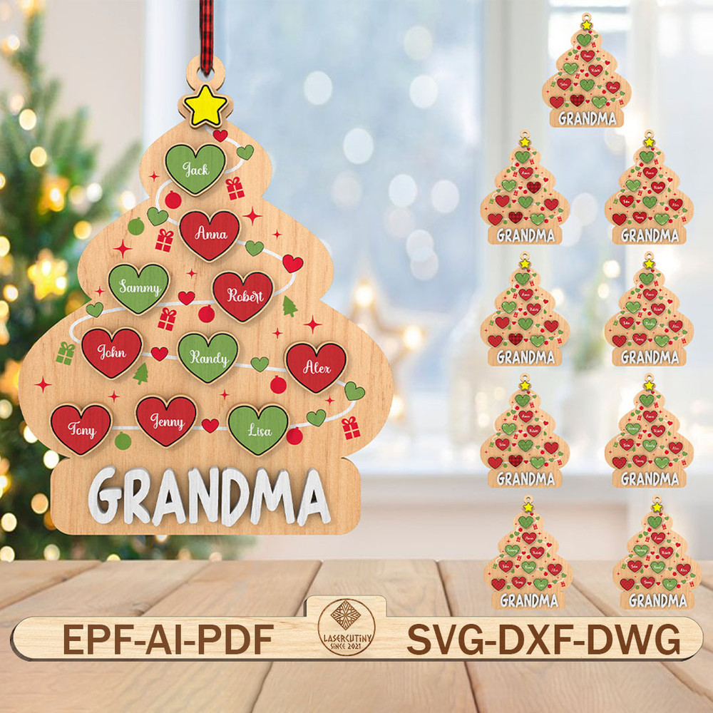 Personalized Grandmas Little Sweetheart Ornament Svg Family Tree Ornament Svg Christmas Heart Svg C 0