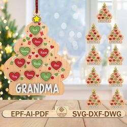 personalized grandma's little sweetheart ornament svg, family tree ornament svg, christmas heart svg, christmas svg