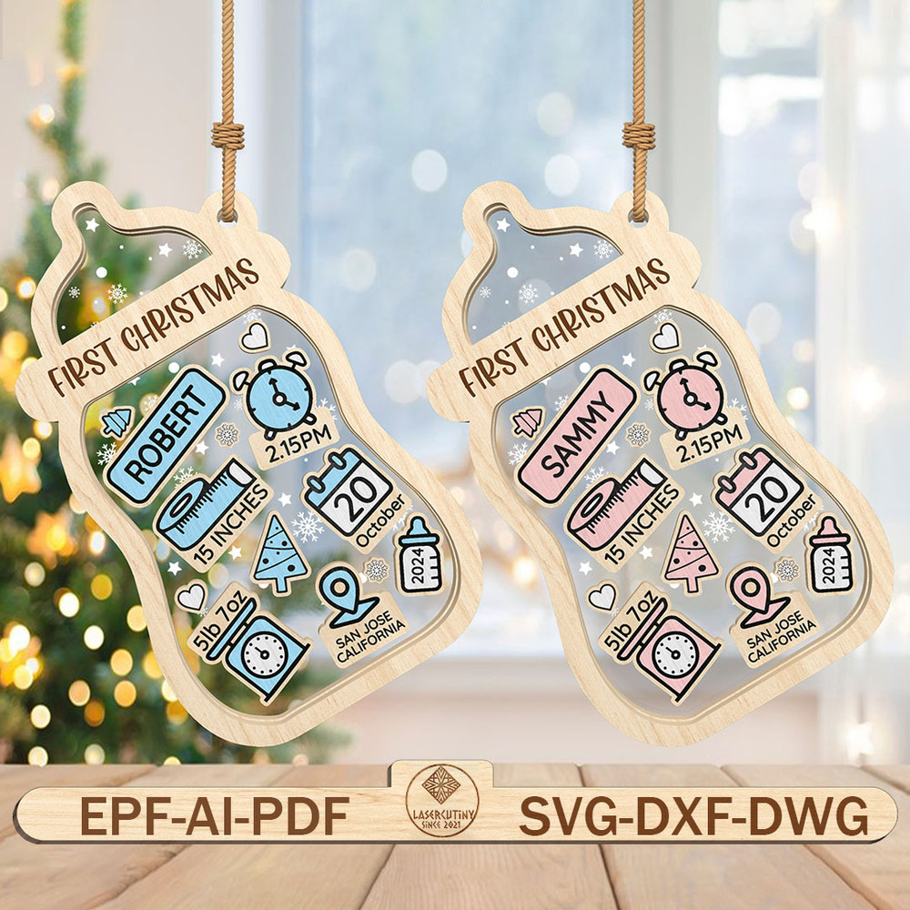 Personalized Babys First Christmas Ornament SVG 4D Shaker Ornament Svg Milk Bottle Ornament Svg Chr 0