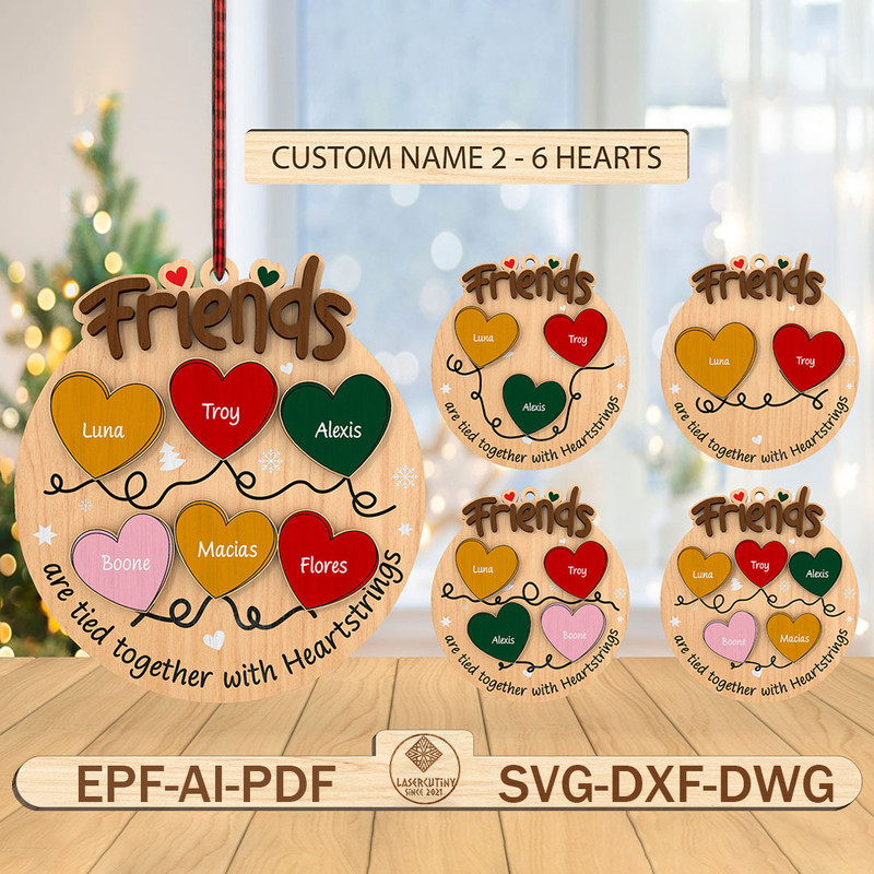 Personalized Friends Heartstrings Ornament Svg Bestie Ornament Svg Christmas Ornament Svg 0
