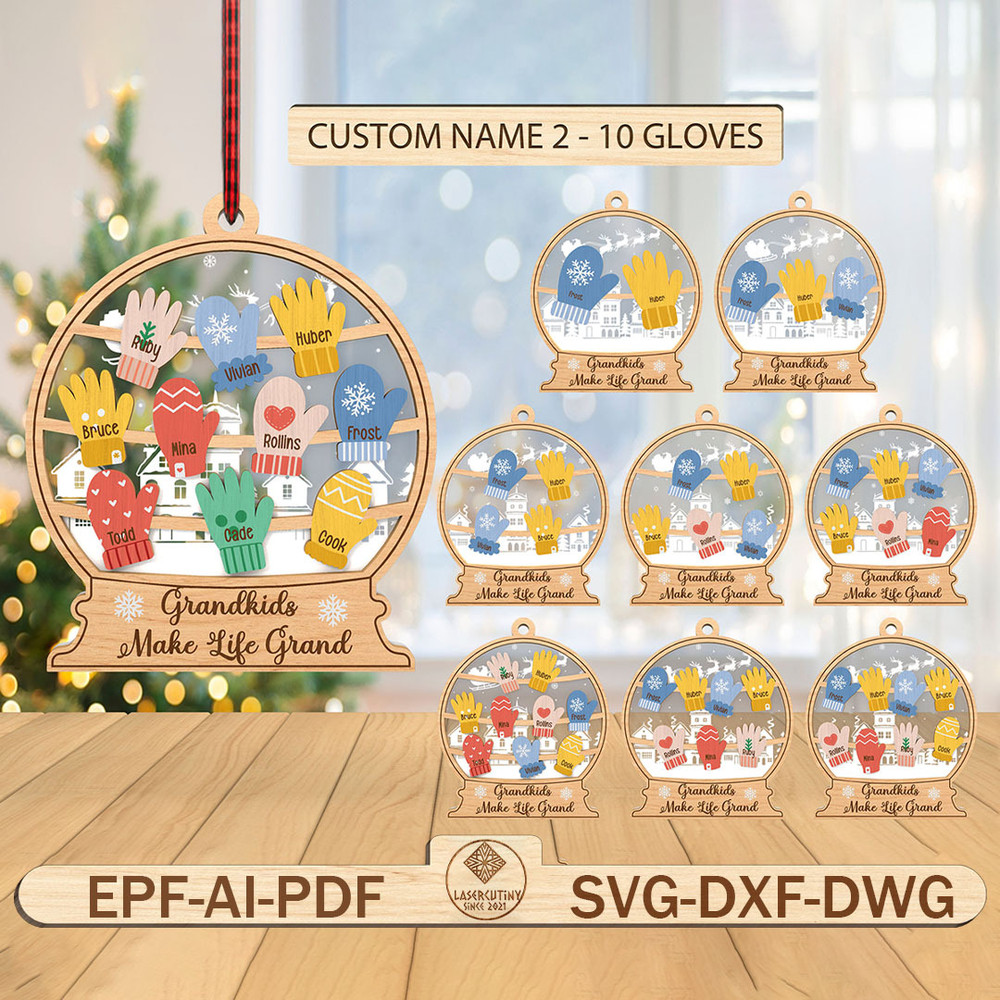 Personalized Grandkids Make Life Grand Christmas Gloves Ornament Svg 0