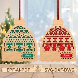 personalized ugly sweater christmas hat ornament svg, christmas beanie ornament svg