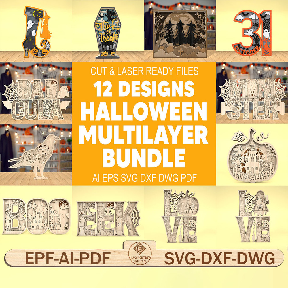 12 Multilayer Halloween Art SvgHalloween Scene Svg Haunted House SvgHello Pumpkin Svg 6 Layer Art P 0