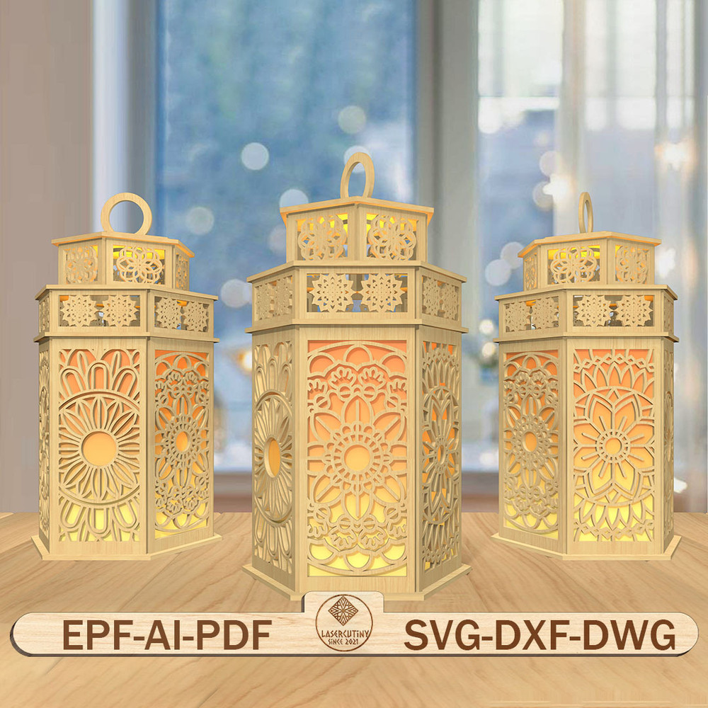 3D Mandala Flowers Lantern Laser Cut FileMandala Lantern Svg Mandala Flowers Svg Flowers Candle Lan 0