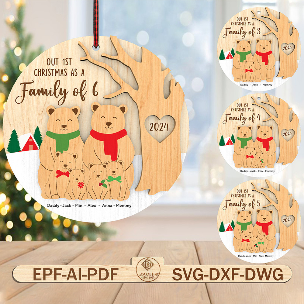 Personalized First Christmas As A Family Of Three Ornament Svg Christmas Bear Family Ornament Svg C 0