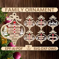 personalized christmas family ornament svg, family gift ornament svg, christmas ornament svg, ornament laser files