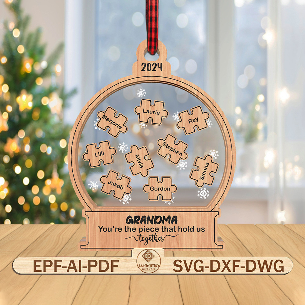 Personalized Grandma Christmas Ornament SVG 4D Shaker Ornament Svg Puzzle Piece Ornament Svg Christ 0
