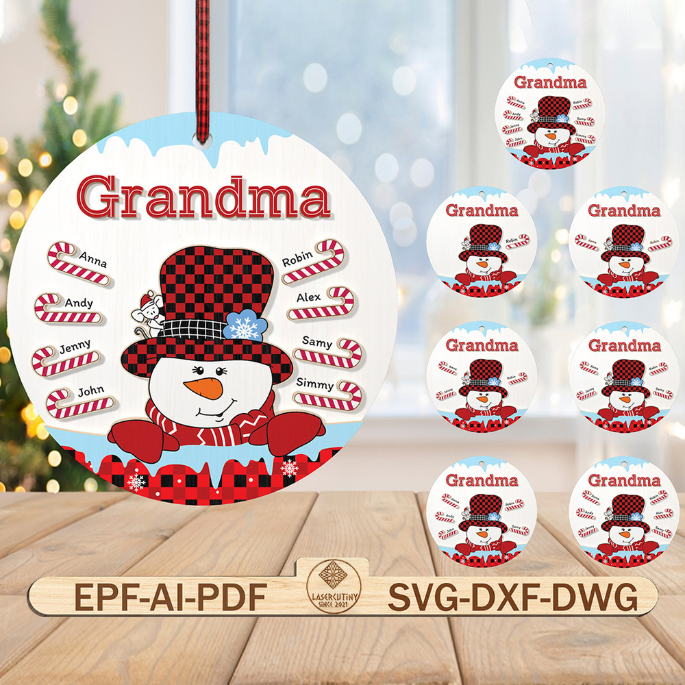 Personalized Grandma Snowman Ornament Svg Snowman Ornament Svg Custom Candy Cane Ornament Svg Chris 0