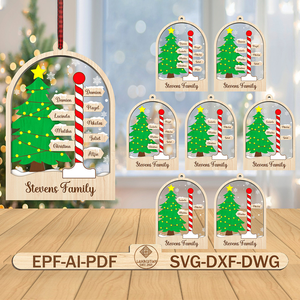 Personalized Family Names North Pole Ornament Svg Christmas Ornament Svg Family Tree Ornament Svg C 0