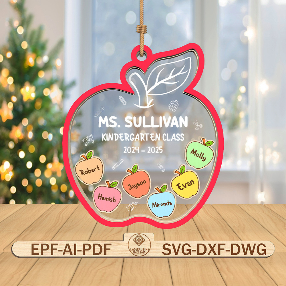 Personalized Teacher Apple Ornament SVG Teacher Ornament Svg4D Shaker Ornament Svg Teacher Life Svg 0