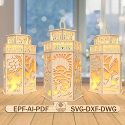 3d undersea lantern laser cut file,undersea scene lantern svg, sea animals svg, beach candle lantern svg
