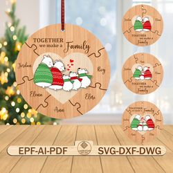 personalized bear family ornament svg, family puzzle pieces svg, christmas ornament svg, christmas gift svg