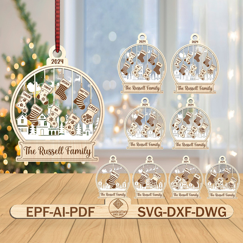 Personalized Dog Lover Family SnowGlobe Ornament Svg Xmas Sock Family Svg Christmas Ornament Svg Ch 0