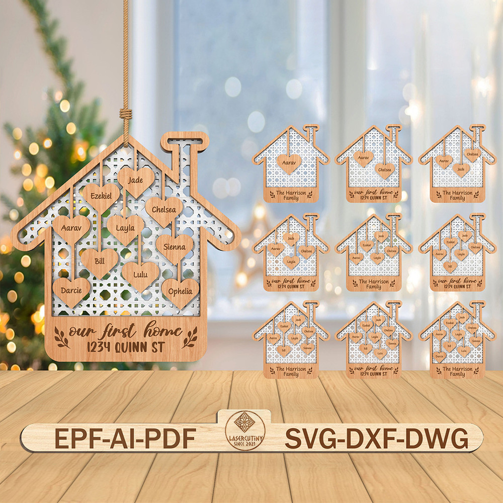 Personalized Christmas House Ornament Svg Family Name Ornament Svg Rattan Christmas House Svg Chris 0