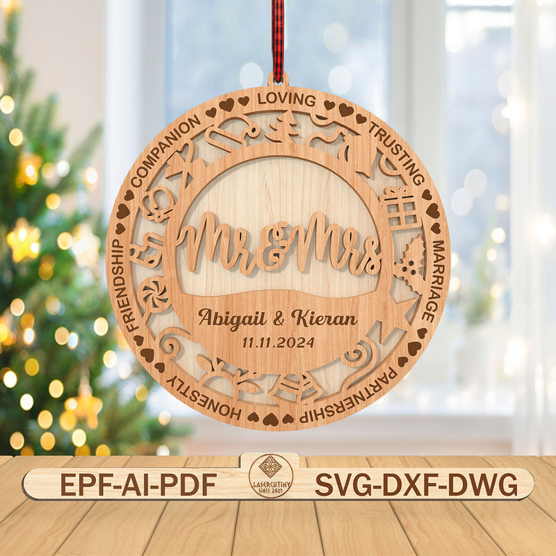 Personalized Mr And Mrs Ornament Svg Married Couple Ornament Svg Christmas Ornament Svg Christmas G 0