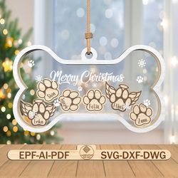 personalized dog bone christmas ornament svg,4d shaker ornament svg,paw print ornament svg, memorial,christmas gift svg