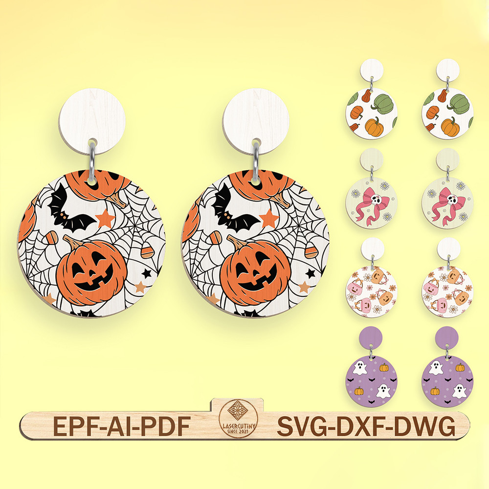 Halloween Geometric Earring Svg Bundle Halloween Ghost  Pumpkin Earring Svg Boho Earring Svg Hallow 0